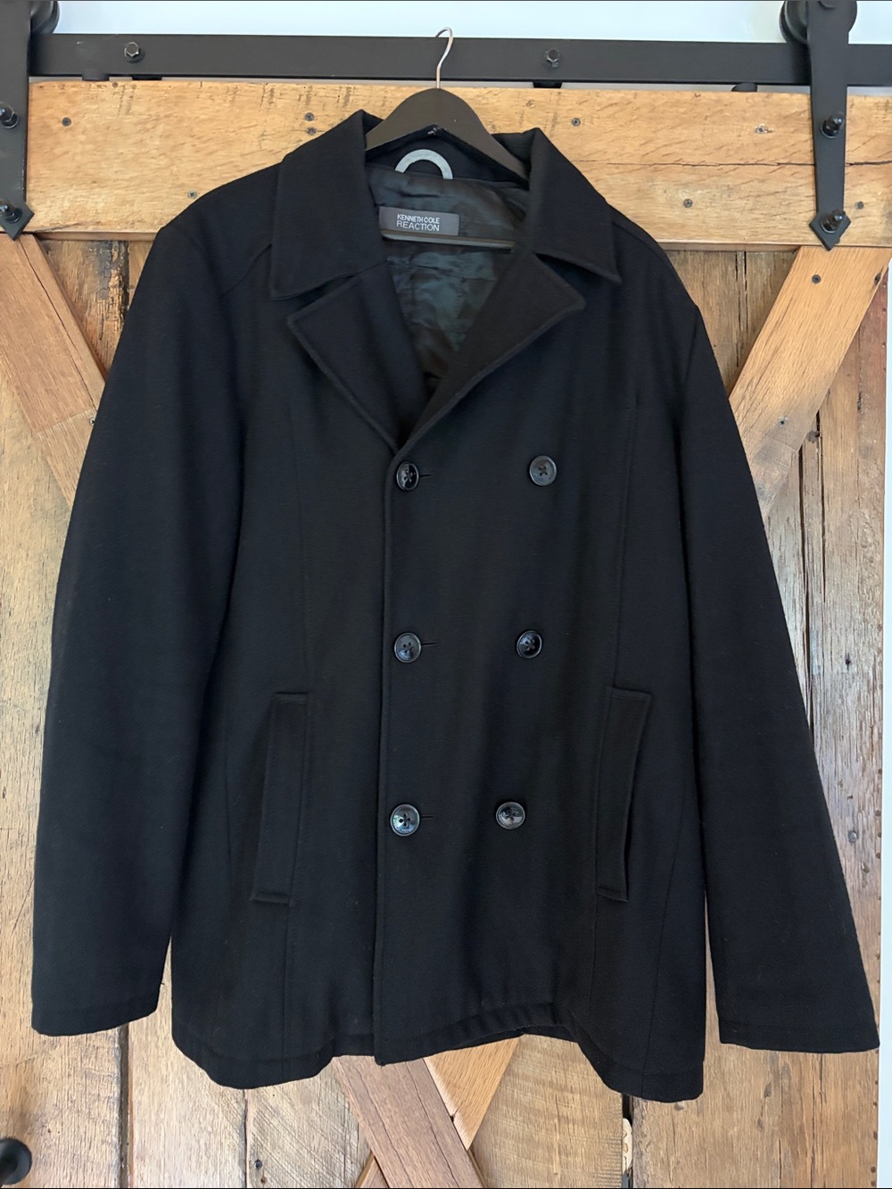 Kenneth Cole Reaction Men’s Size Large Black Pea Coat
